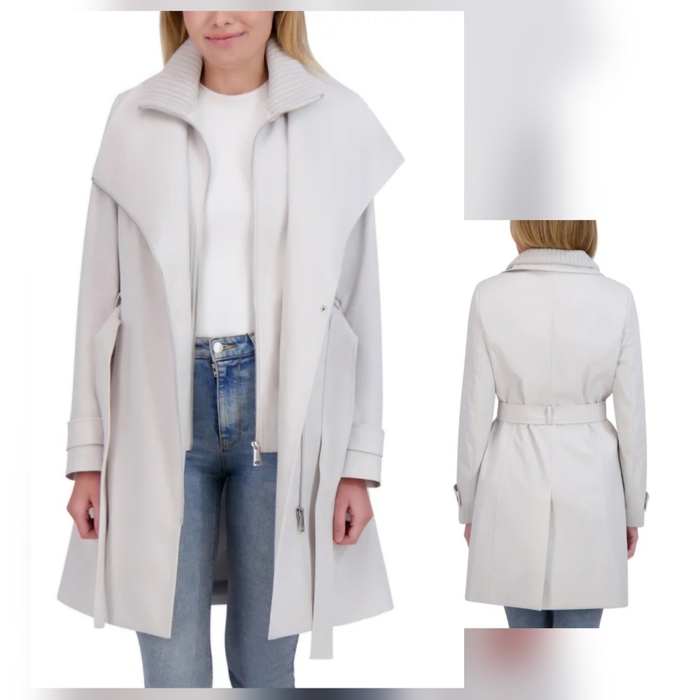 NEW! Halston Gray Women's Belted Trench Coat Size M